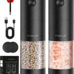 FORLIM Electric Salt and Pepper Grinder Set, USB Rechargeable, Automatic Salt Pepper Mill Grinder with Dust Cover, One-Button Control, Adjustable Coarseness, Warm LED Light (2 Packs, Black)