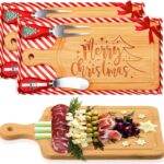 2 Set Christmas Cheese Board and Knife Set, Wooden Small Charcuterie Board Holiday Serving Tray with Knives for Xmas Gift Party Home Decoration (Square)
