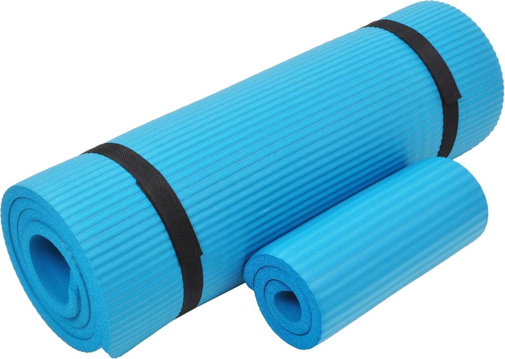 Fitvids 1/2-Inch Extra Thick High Density Anti-Tear Exercise Yoga Mat with Knee Pad and Carrying Strap, Multiple Colors