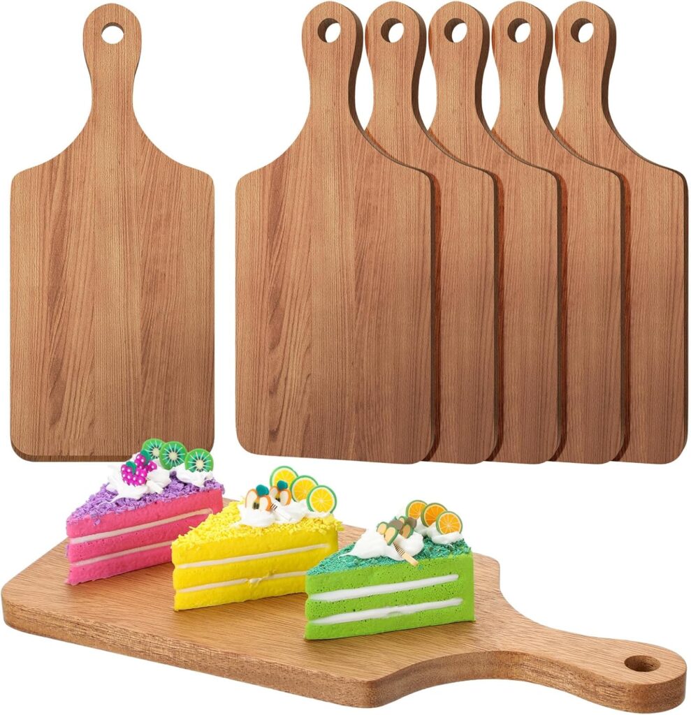 6 Pcs Cutting Board Bulk Kitchen Thicken Chopping Platter with Handles Wooden Charcuterie Serving Trays Blank Wood Boards for Engraving Wedding Housewarming(Walnut,11 x 5 Inch)