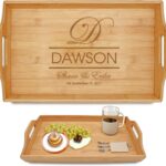 Personalized Bamboo Wood Serving Tray with Handles, Engraved Wooden Trays, Wedding Gifts, Housewarming Gifts (Dawson)