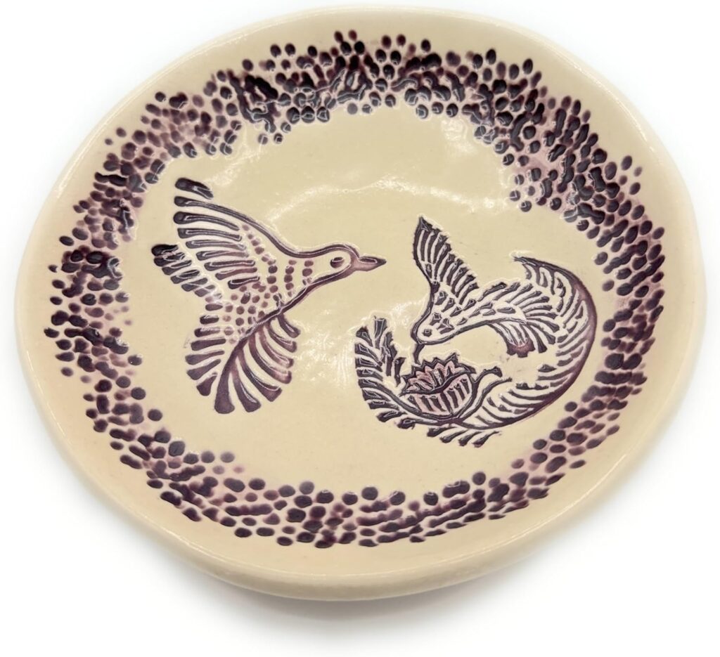 Purple Hummingbird 5 Inch Pottery Bowl, Handmade in USA, Pottery is the 9th Anniversary Gift