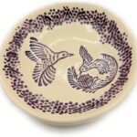 Purple Hummingbird 5 Inch Pottery Bowl, Handmade in USA, Pottery is the 9th Anniversary Gift