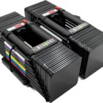 PowerBlock Elite USA 90 Pound Adjustable Dumbbells, Sold in Pairs, 5-90 lb. Dumbbells, Durable Build, Innovative At Home Workout Equipment, Includes Stage 1, 2 & 3 Expansions Gray