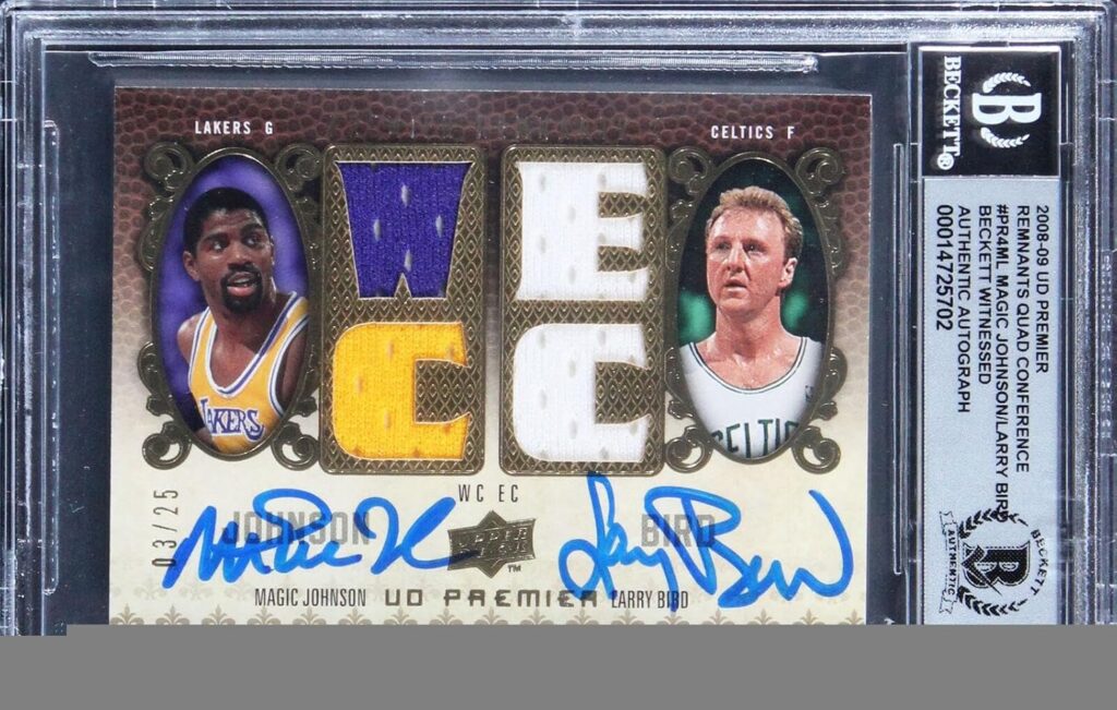 Magic Johnson & Larry Bird Signed 2008 UD PRQC #PR4ML 3/25 Card Auto 10 BAS Slab – Basketball Autographed Cards
