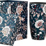 Topadorn Ceramic Coffee Mug Porcelain Latte Tea Cup With Lid and Present Box 17oz,Blue Flower
