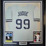 Framed Facsimile Autographed Aaron Judge 35×39 New York Grey Reprint Laser Auto Baseball Jersey