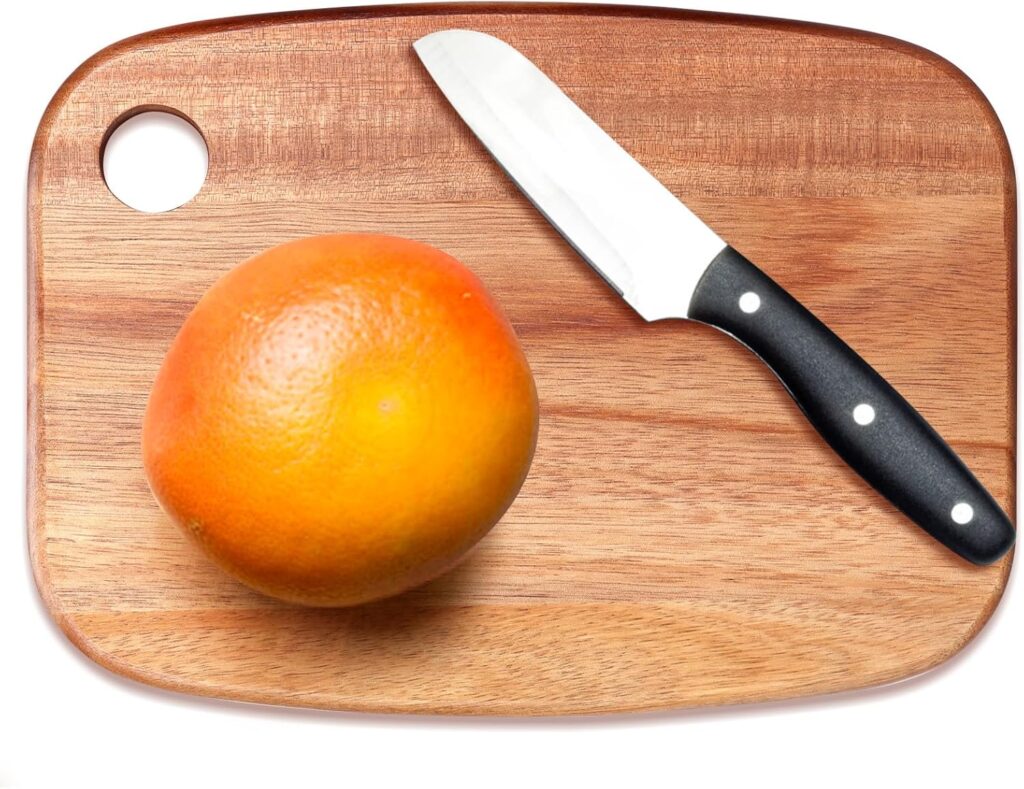 Small Acacia Wood Cutting Boards for Kitchen with Hanging – Mini Wooden Cutting Board for Vegetables, Fruit, Bread, Meat – BPA Free, 9″ x 6.5″