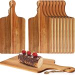10 Packs Acacia Wood Cutting Board, 15 x 7 Inch Plain Chopping Board with Handles Large Serving Board Wooden Kitchen Cutting Board Bulk with Ropes for Vegetables Meat Pizza Cheese Fruit Bread