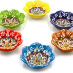 6 Pcs Daisy Shaped Hand Painted Decorative Serving Turkish Tiny Bowls – Handmade Ceramic Bowl – Set of 6 (3.7 inc/9.5cm) 2.5 Oz Pinch Multicolor Small Serving Bowls – Best Gift Set