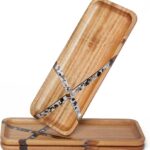 Anyvape Acacia Wood Serving Trays with Resin Inlay – 3-Piece Wooden Charcuterie Boards Set for Cheese, Fruit, Appetizers, Durable Kitchen Platters & Home Decor (14 x 5.5 x 0.78 Inches)