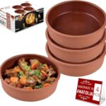 Hakan Athens Clay Bowl Set of 4, Terracotta 5.7-inch Bowls, 14.2 Oz Ancient Pottery, Glazed Inside Cooking Clay Bowls in Box, Turkish Clay Yogurt Pots, Earthenware for Mexican Dishes, 4 Pcs, 420 cc