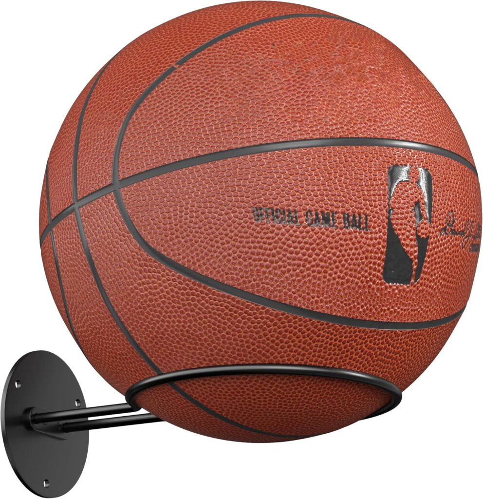 Ball Storage Holder Wall Mount: Black Room Decor for Basketball, Rugby, Soccer, Football, Baseball Display Rack – Boys Sports Accessories Organizer