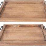 Besti Rustic Vintage Food Serving Trays (Set of 2) | Nesting Wooden Board with Metal Handles | Stylish Farmhouse Decor Serving Platters | Large: 15 x2 x11 – Small: 13 x2 x9 inches (Rustic Burnt)