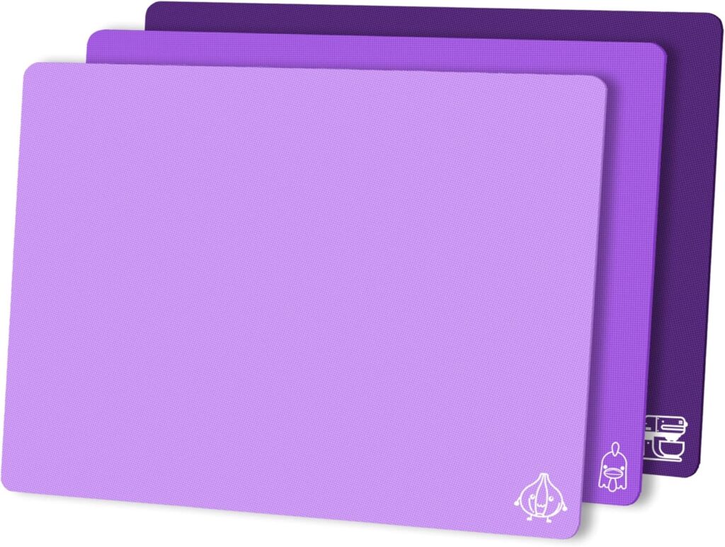 ZVP Flexible Plastic Cutting Board Set of 3 Gradient Color, Colorful Chopping Boards, BPA Free Mats, Non Slip, Dishwasher Safe, 15×12 Inch, Purple Multi-Color