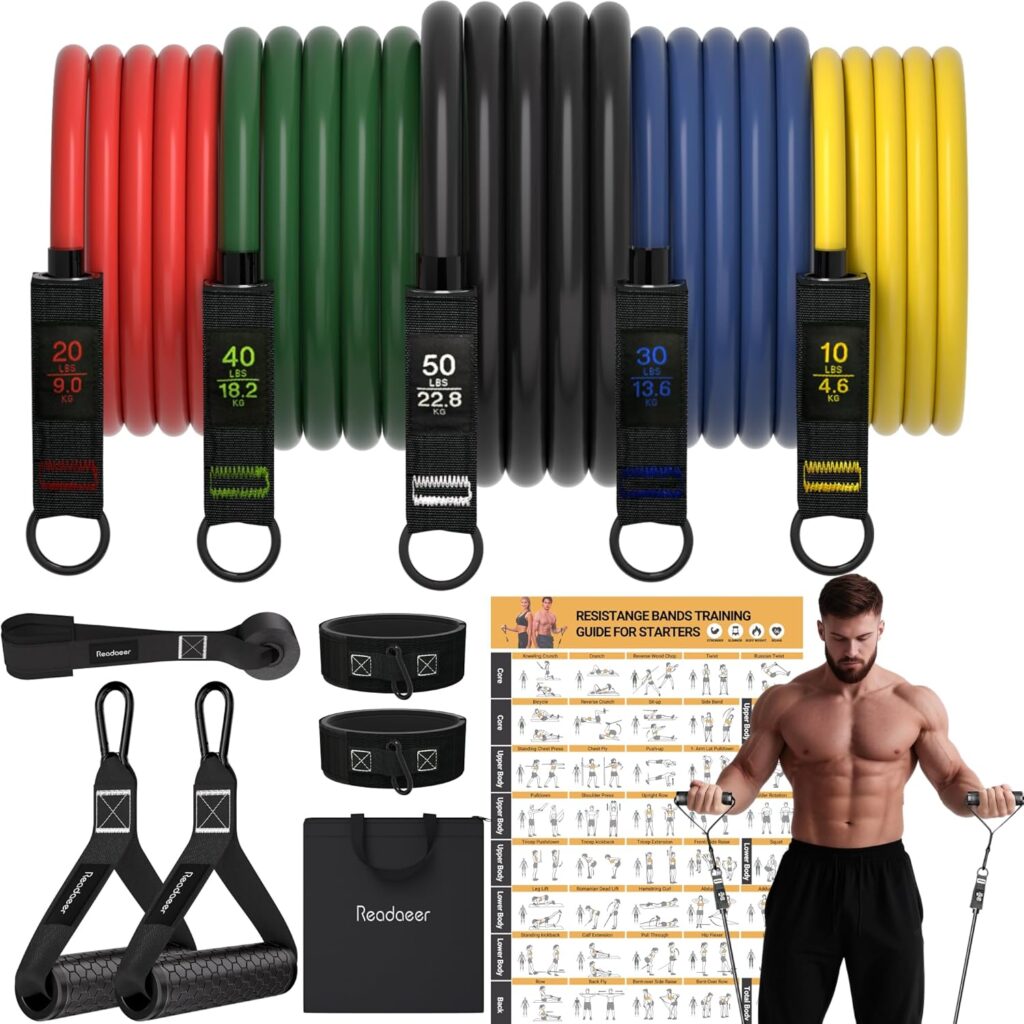 Readaeer Resistance Bands, Exercise Bands for Working Out, Work Out Bands with Handles for Men and Women for Indoor and Outdoor Sports, Fitness, Suspension, Speed Strength, Training, Home Gym,Yoga