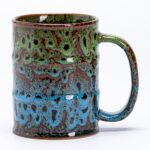 20 Oz Coffee Cups-Beer Mug, Large Ceramic Coffee Mugs, Handmade Pottery Mug, Tea Cups with Handle for Office and Home, Dishwasher and Microwave Safe (Green & Blue)
