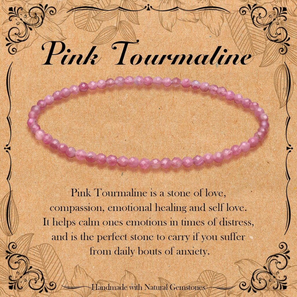 BONNY BOXX Natural Genuine Gemstone Faceted Round Beads Bracelets, 3mm Adjustable Stretchy Tiny Faceted Black Tourmaline Bracelet, Healing Crystal Reiki Chakra Dainty Jewelry Fashion Gifts