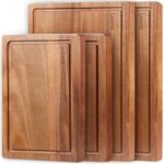 Wood Cutting Boards for Kitchen, Large Cutting Board Set of 4, Wooden Cutting Boards with Juice Grooves, Chopping Board for Meat, Veggies, Easy Grip Handle (double 17×12, 12×9, 12×8 inch)