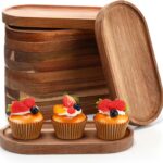 Geetery 12 Pcs Acacia Wooden Serving Trays 10 Inch Oval Wood Platter Wooden Serving Platter Oval Charcuterie Plates Board Cheese Plate Fruit Wood Tray Acacia Cheese Board for Dessert Appetizer