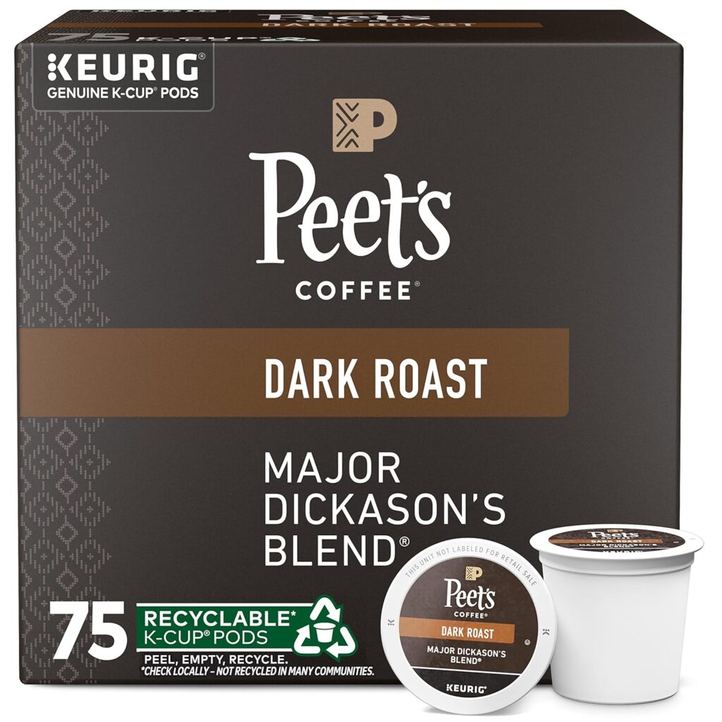 Peet’s Coffee, Dark Roast Keurig K-Cup Pods – Major Dickason’s Blend 75 Count (1 Box of 75 Pods)