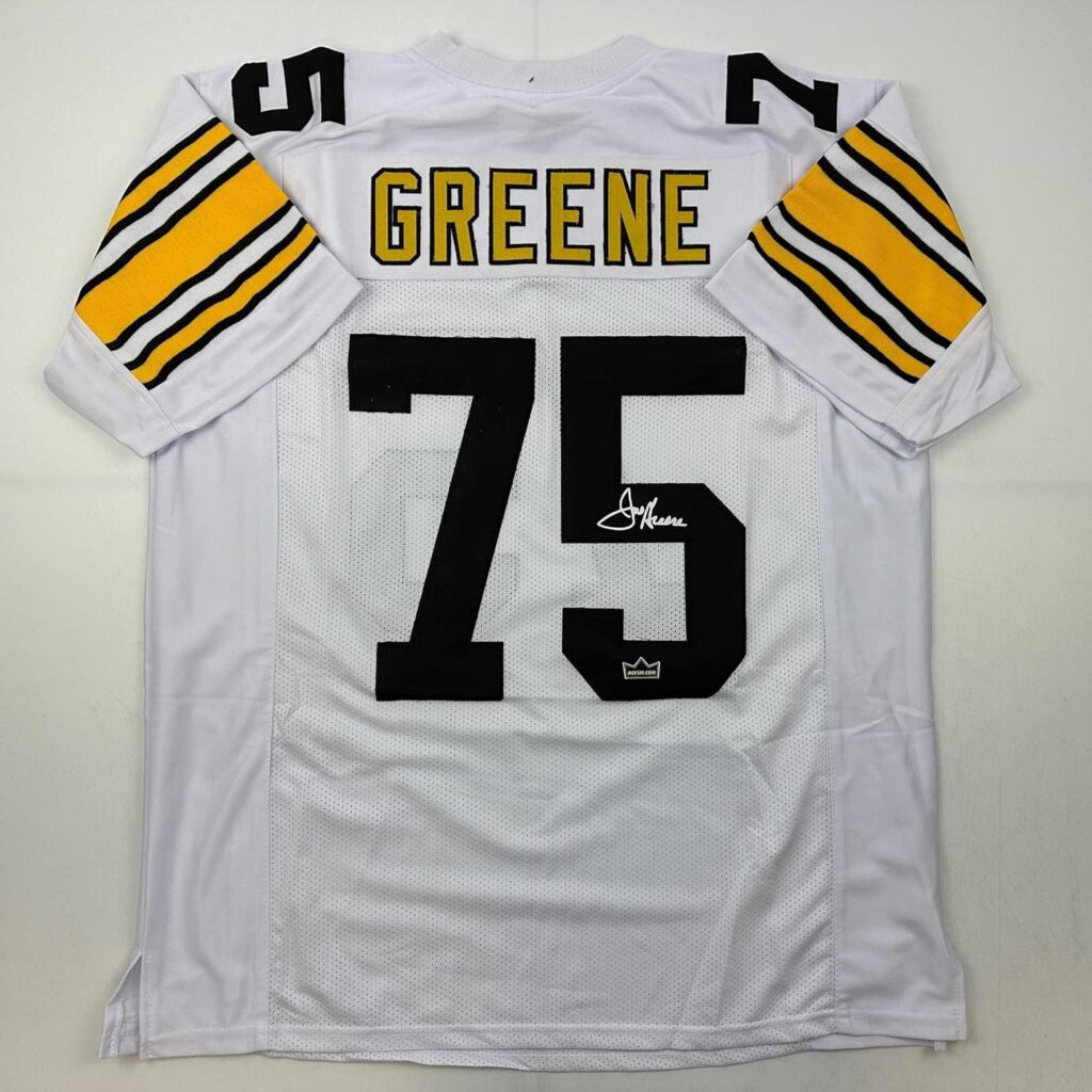 Facsimile Autographed Mean Joe Greene Pittsburgh White Reprint Laser Auto Football Jersey Size Men’s XL
