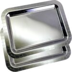 (Pack of 2) 16.9 inch x 12.2 inch Oblong Chrome Plated Serving Tray Stylish Design Floral Engraved Edge Decorative Party Wedding Dessert Buffet Décor Wine Platter Plate NC-037