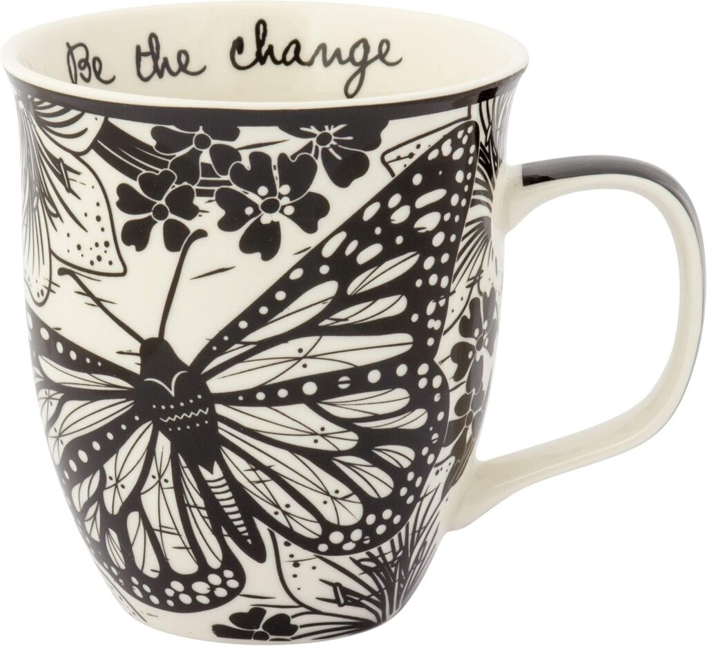Karma Gifts 16 oz Black and White Boho Mug Butterfly – Cute Coffee and Tea Mug – Ceramic Coffee Mugs for Women and Men