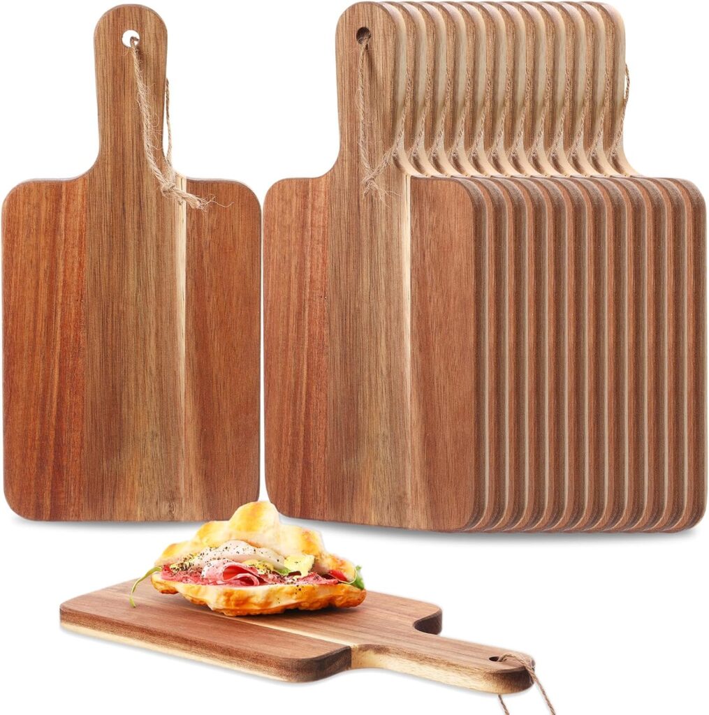 Geetery 16 Pcs Acacia Wood Cutting Board Bulk Kitchen Wooden Chopping Boards with Handle Serving Tray Charcuterie for Pizza, Bread, Cheese, Fruit, Vegetables Housewarming Gift(12 x 6 Inch)