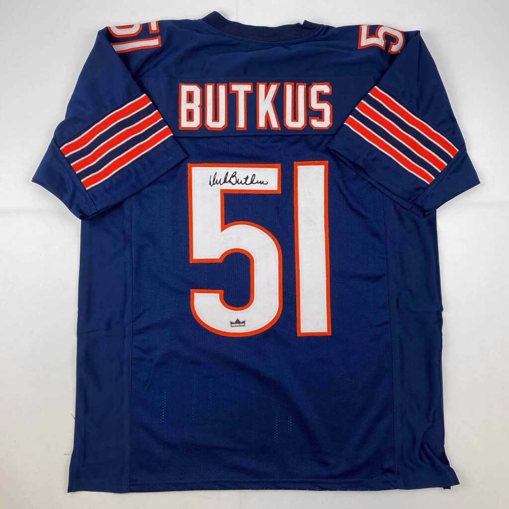 Facsimile Autographed Dick Butkus Chicago Blue Reprint Laser Auto Football Jersey Size Men’s XL