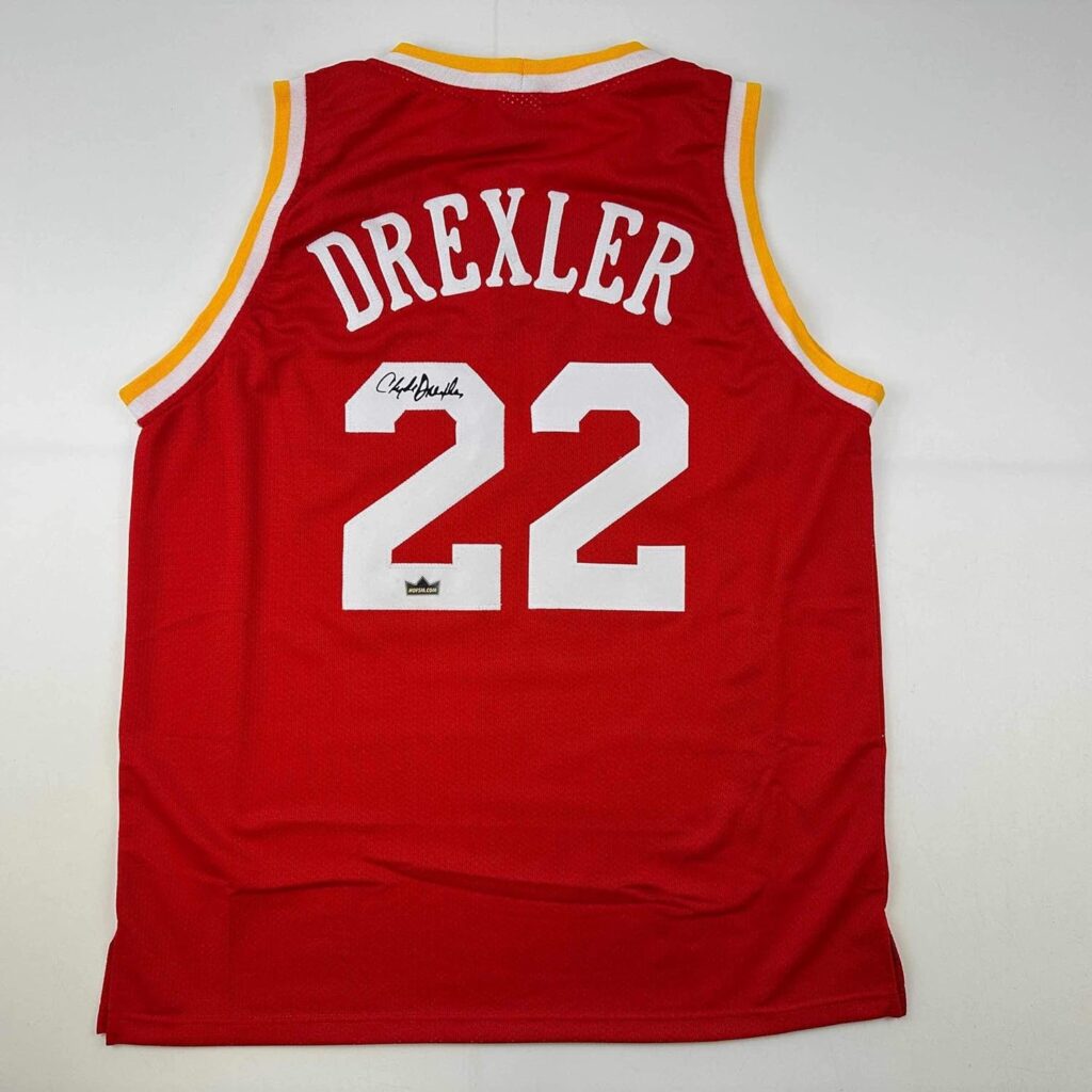 Facsimile Autographed Clyde Drexler Houston Red Reprint Laser Auto Basketball Jersey Size Men’s XL
