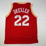 Facsimile Autographed Clyde Drexler Houston Red Reprint Laser Auto Basketball Jersey Size Men’s XL