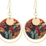 Boho Earrings, Gold Hoop Flower Earrings, Dangle Round Disc Earrings for Women, Handmade Bohemian Trendy Boho Floral Jewelry Gift