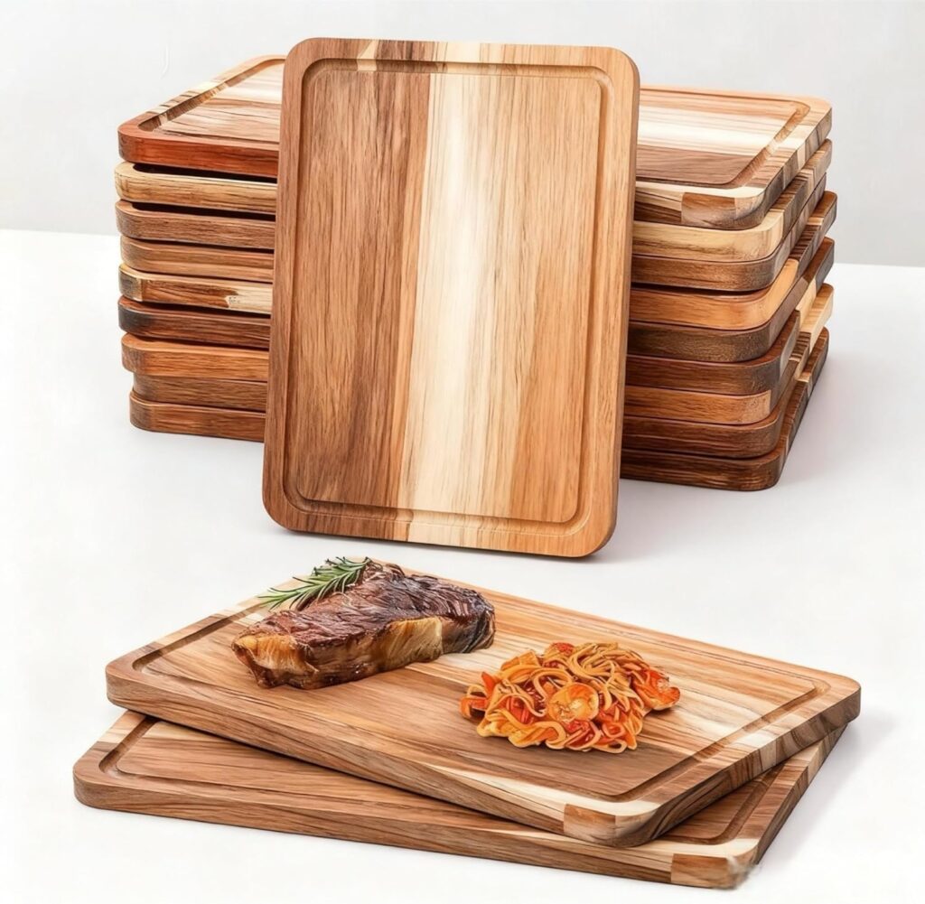 12 Pack Acacia Wood Cutting Boards Bulk, Wood Serving Tray for Food Appetizer, Rectangular Wooden Serving Platter, Wood Charcuterie Board for Vegetable, Cheese, Fruit(12″x8″ inch)