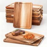 12 Pack Acacia Wood Cutting Boards Bulk, Wood Serving Tray for Food Appetizer, Rectangular Wooden Serving Platter, Wood Charcuterie Board for Vegetable, Cheese, Fruit(12″x8″ inch)