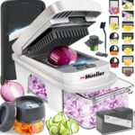 Mueller Pro-Series All-in-One, 12 Blade Mandoline Slicer for Kitchen, Food Chopper, Vegetable Slicer and Spiralizer, Cutter, Dicer, Grater, Kitchen Gadgets Sets with Container, White Sand/Gray