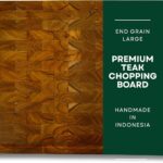 Teak End Grain Cutting Board – Premium Handmade Wood Chopping Board with Juice Groove & Handles, Knife-Friendly, Extra Thick Charcuterie – Made in Indonesia (Large – 17.7 x 11.8 x 1.2 in)