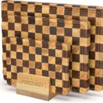 Checkered Cutting Boards for Kitchen, Wood Cutting Board Sets, Walnut Rubber & Wooden Chopping Boards with Anti-Slip Base and Guide Groove, Chessboard Carving Used for Cutting Vegetables Fruits & Meat