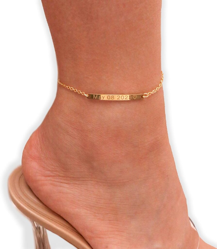 Personalized Your Name Bar Anklet Dainty Initial 16k Gold Silver Rose Gold Plated Anklet Bridesmaid and Wedding Best Graduation Day Gift