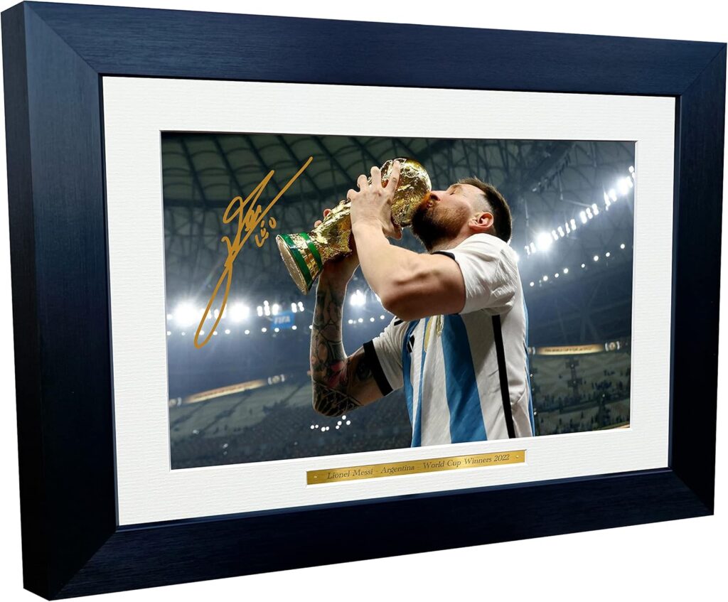 Lionel Messi World Cup Winners 2022 Argentina Barcelona Leo Autographed Signed 12×8 A4 Photo Photograph Picture Frame Football Soccer Poster Gift