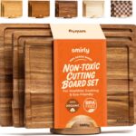 SMIRLY Wood Cutting Boards For Kitchen Meal Prep & Serving, Bamboo Cutting Board Set, Charcuterie Chopping Boards and Wooden Cutting Boards for Kitchen