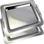 (Pack of 2) 18.5 inch x 13 inch Oblong Chrome Plated Serving Tray with Handles Stylish Design Floral Engraved Edge Decorative Party Wedding Dessert Buffet Wine Platter Plate NC-116