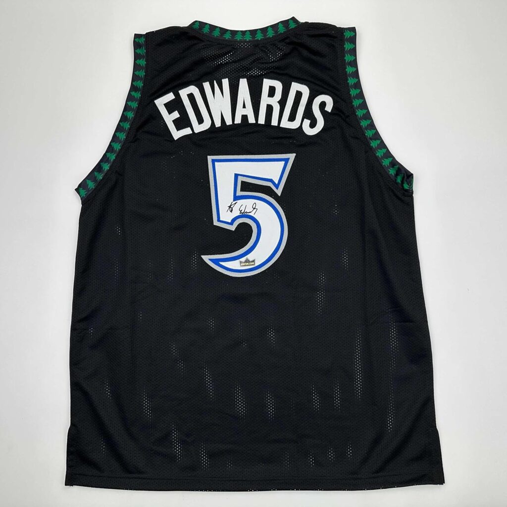 Facsimile Autographed Anthony Edwards Minnesota Black Reprint Laser Auto Basketball Jersey Size Men’s XL