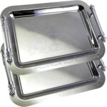 (Pack of 2) 14.2 inch x 10.2 inch Oblong Chrome Plated Serving Tray with Handles Stylish Design Floral Engraved Edge Decorative Party Wedding Dessert Buffet Wine Platter Plate NC-248