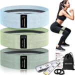 Wide Fabric Resistance Bands for Working Out, 3 Level Non-Slip Exercise Booty Bands for Women & Men Leg and Glutes with Hair Ties and Tape Measure – for Home Gym Workout, Yoga, Pilates