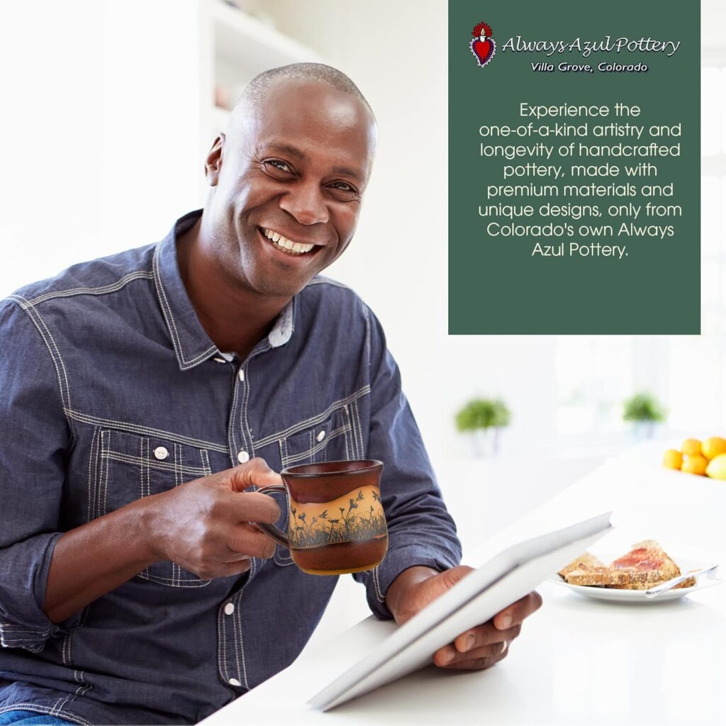 ALWAYS AZUL POTTERY Wide Bottom Travel Mug in Mountain Waves – Handmade Ceramic Coffee Mug – Stylish and Unique Handcrafted Artistic Drinkware – Polished Clay Cups, Great for Coffee, Tea, & More