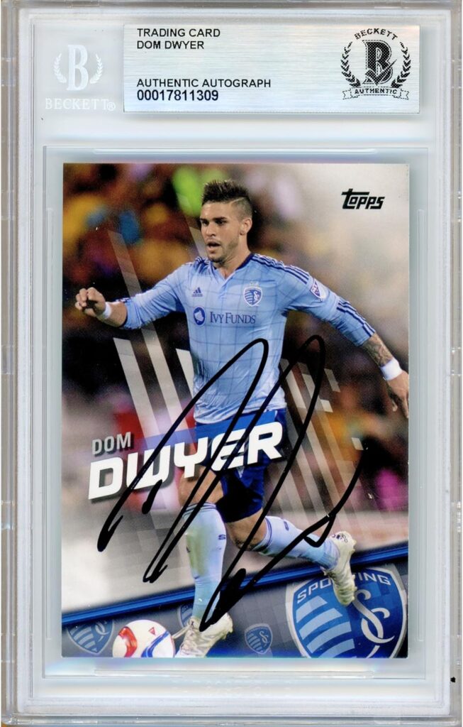 Dom Dwyer Signed Soccer Card, 2016 Topps MLS #28, Beckett Authenticated Autograph and Slabbed, Sporting Kansas City Autographed Football Cards, KC Auto Collectibles