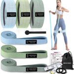 9 PCS Fabric Resistance Bands Set for Working Out, Non-Slip Exercise Booty Bands for Women & Men Leg and Glutes with Hair Ties and Tape Measure – for Home Gym Workout, Yoga, Pilates