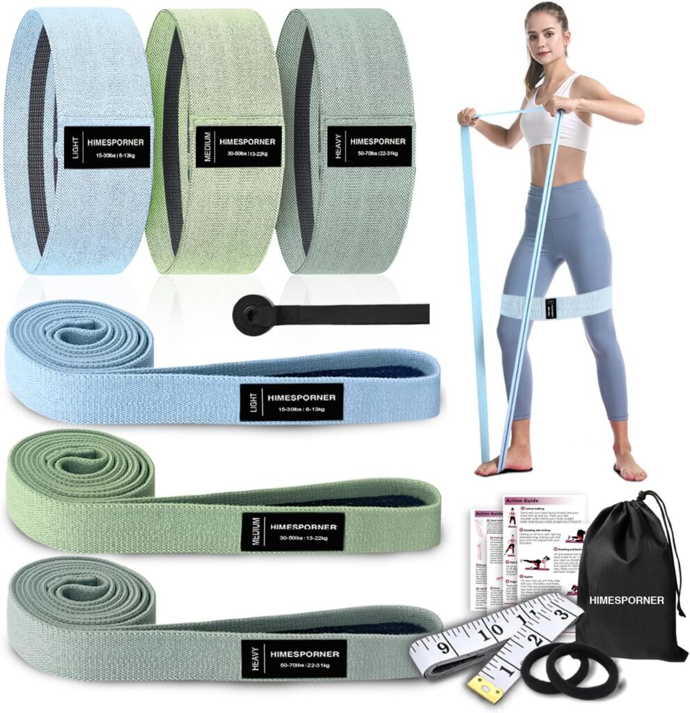 9 PCS Fabric Resistance Bands Set for Working Out, Non-Slip Exercise Booty Bands for Women & Men Leg and Glutes with Hair Ties and Tape Measure – for Home Gym Workout, Yoga, Pilates