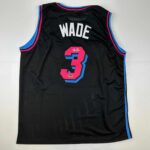Facsimile Autographed Dwyane Wade Miami Black Vice City Reprint Laser Auto Basketball Jersey Size Men’s XL